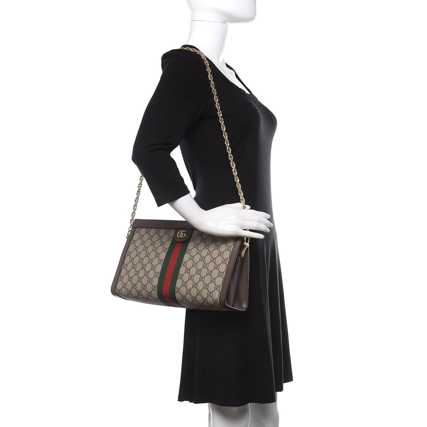 Gucci GG Supreme Monogram Web Medium Ophidia Chain Shoulder Bag Brown 2 of 10