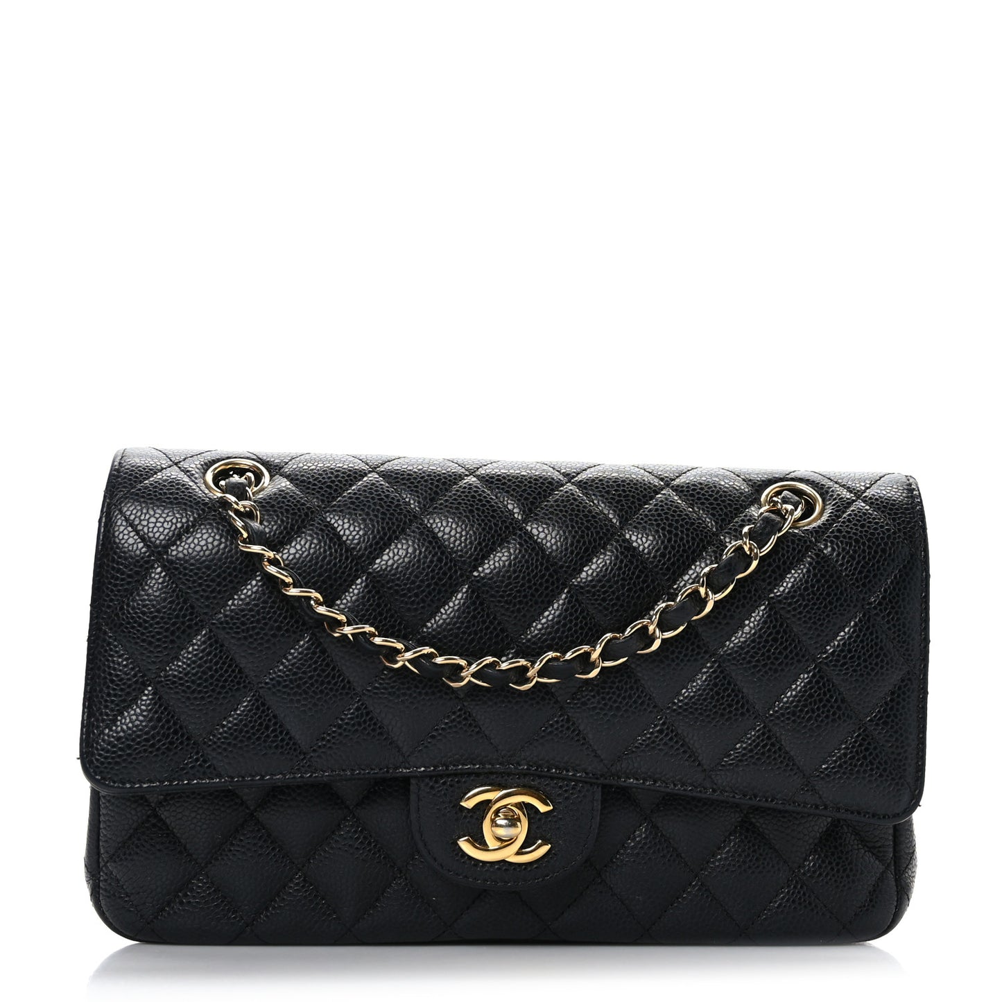 Caviar Quilted Medium Double Flap Black