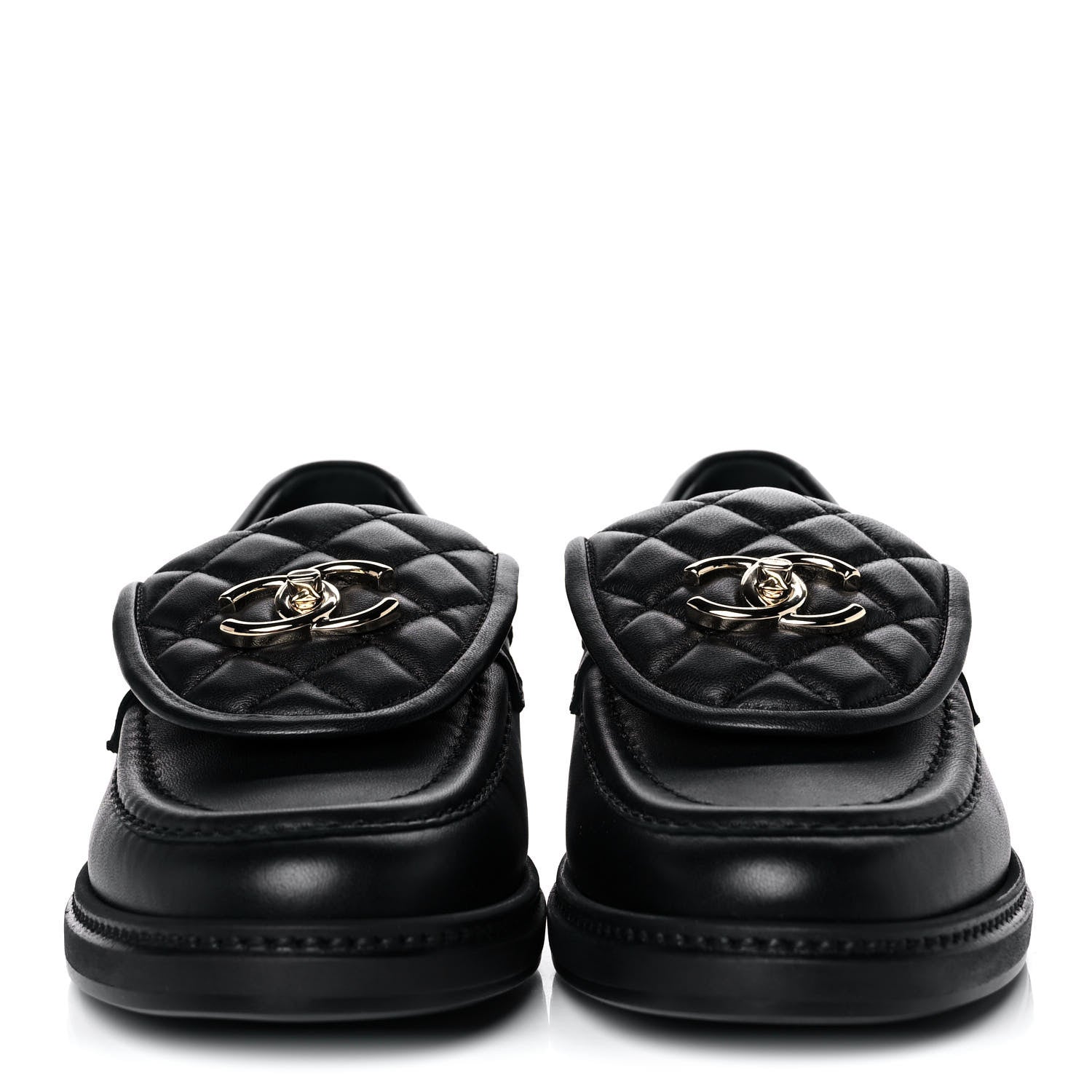 Chanel Lambskin Quilted CC Turnlock Loafers 38 Black 2 of 9