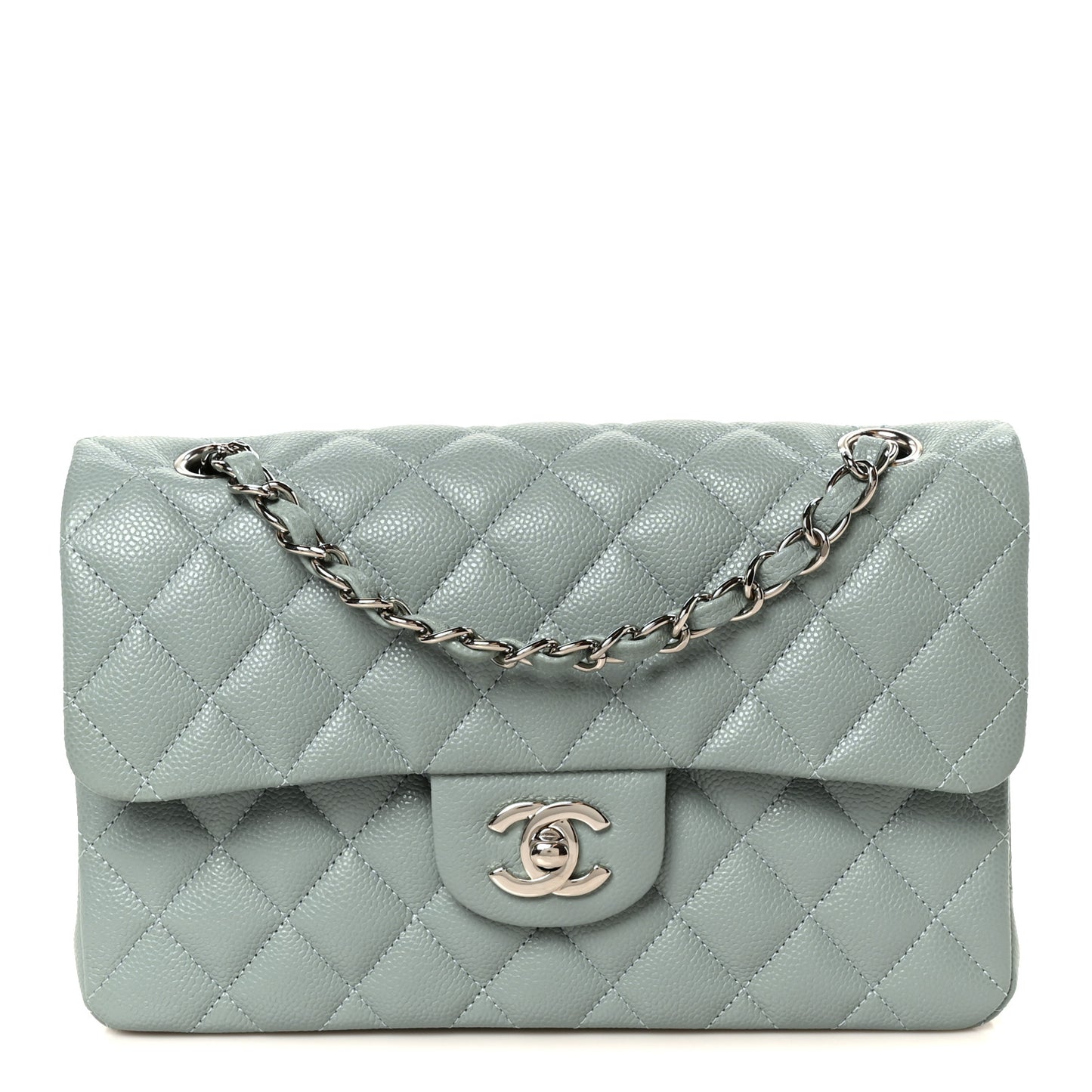 Caviar Quilted Small Double Flap Light Blue