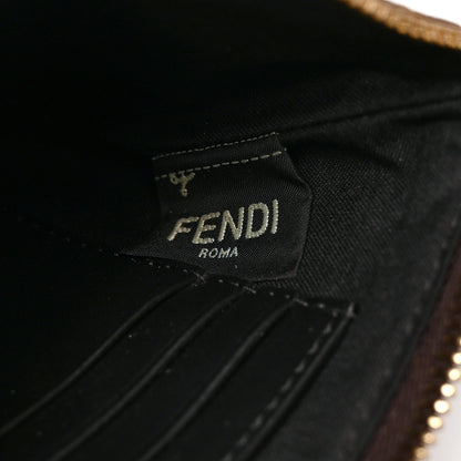 Fendi Glazed Fabric Vitello Century FF 1974 Stamp Patch XS FFreedom Flat Pouch Mogano Panna Black 7 of 7