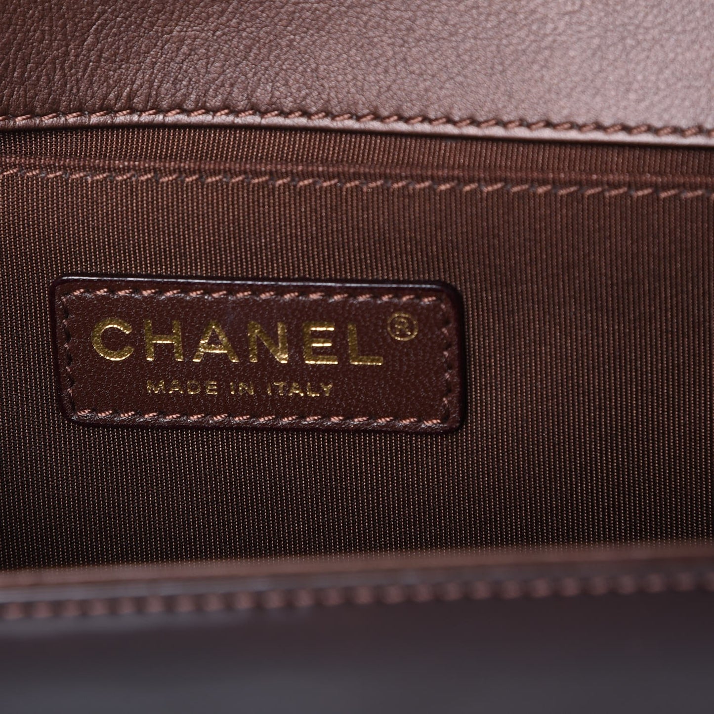 Metallic Patent Calfskin Quilted Medium Boy Flap Brown
