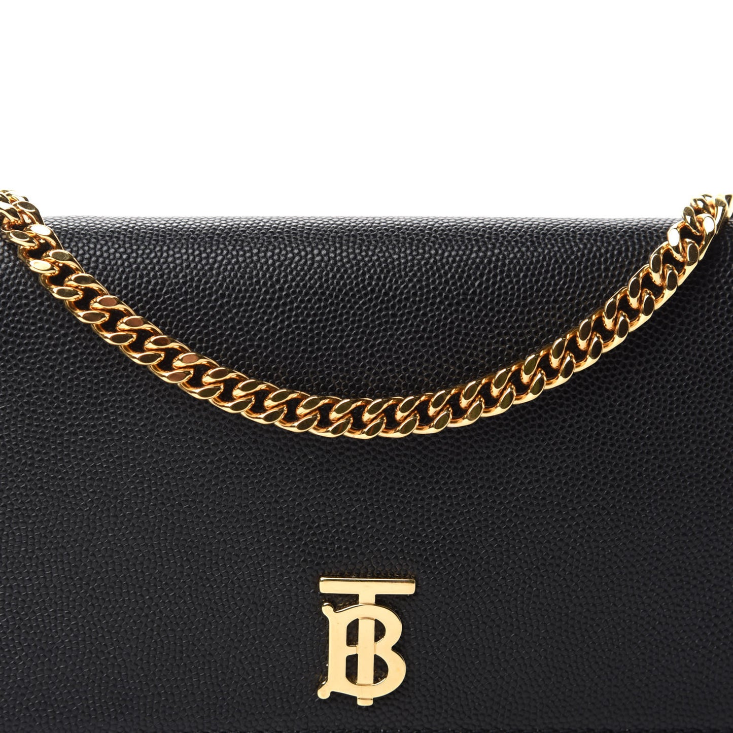 Grainy Calfskin Rowe TB Phone Wallet On Chain Black