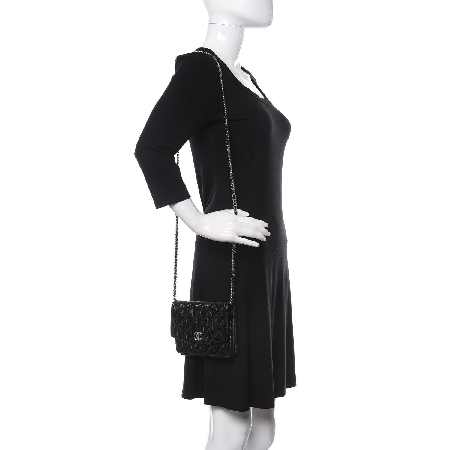 Chanel Patent Quilted Brilliant Wallet On Chain WOC Black 2 of 11
