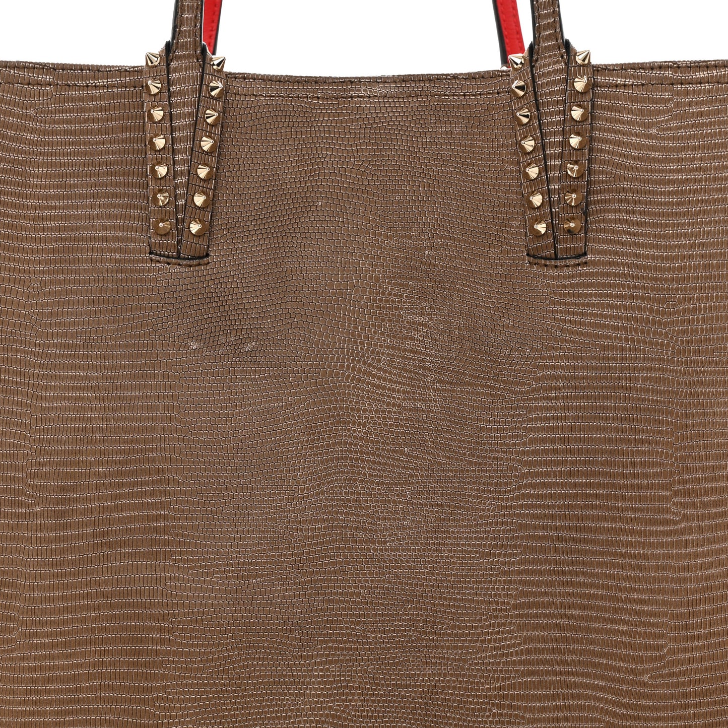 Calfskin Lizard Embossed Spikes East West Cabata Tote Brown