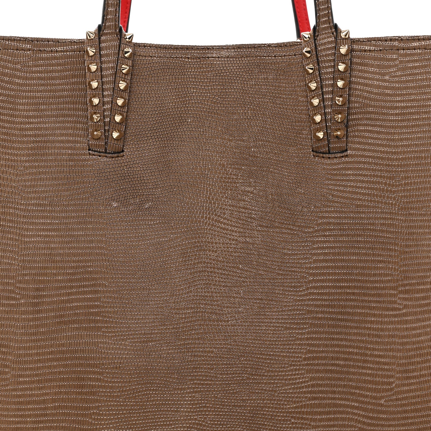 Christian Louboutin Calfskin Lizard Embossed Spikes East West Cabata Tote Brown 9 of 12