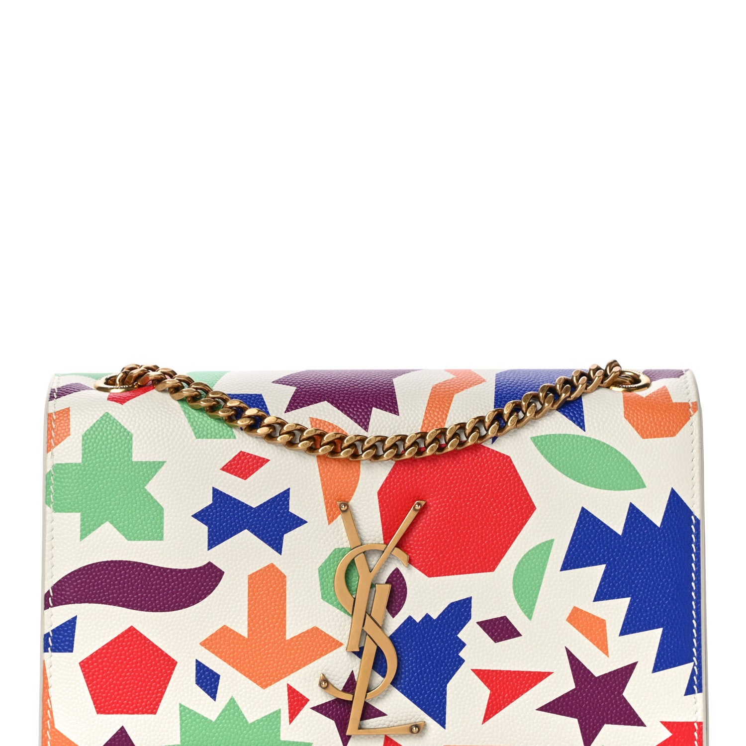 Saint Laurent Grain De Poudre Small Classic Monogram Shapes Print Kate Satchel White 8 of 10