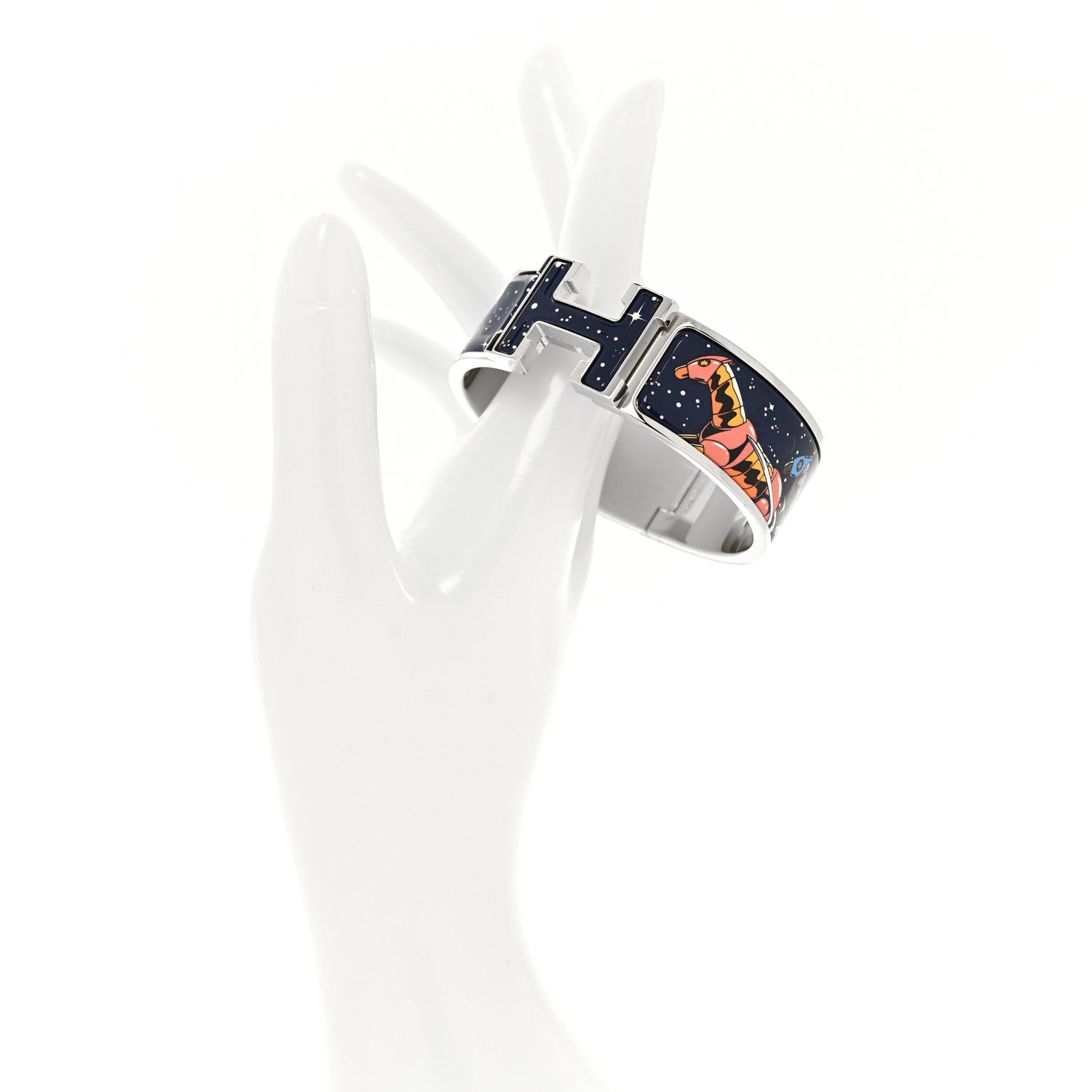Hermes Enamel Printed Space Derby Wide Clic Clac H Bracelet PM Indigo Multicolor 2 of 5