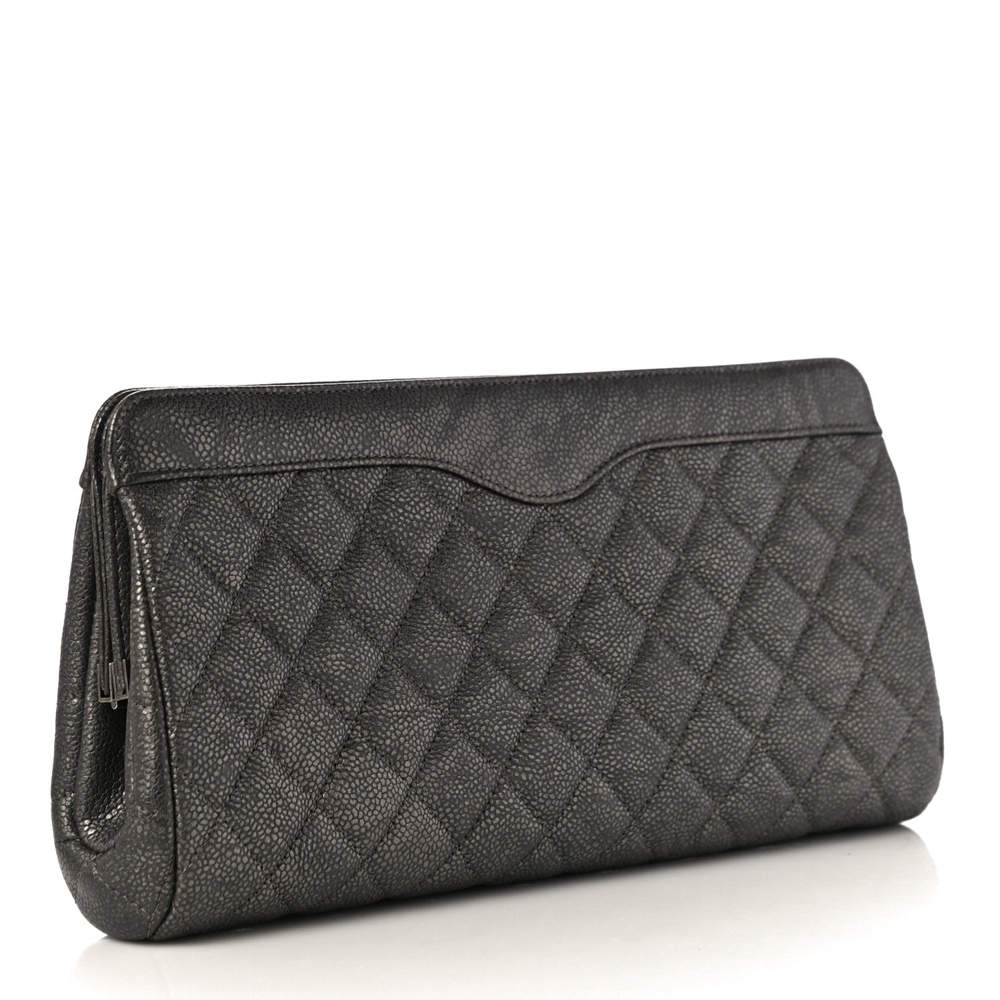 Metallic Caviar Quilted Clutch Dark Silver