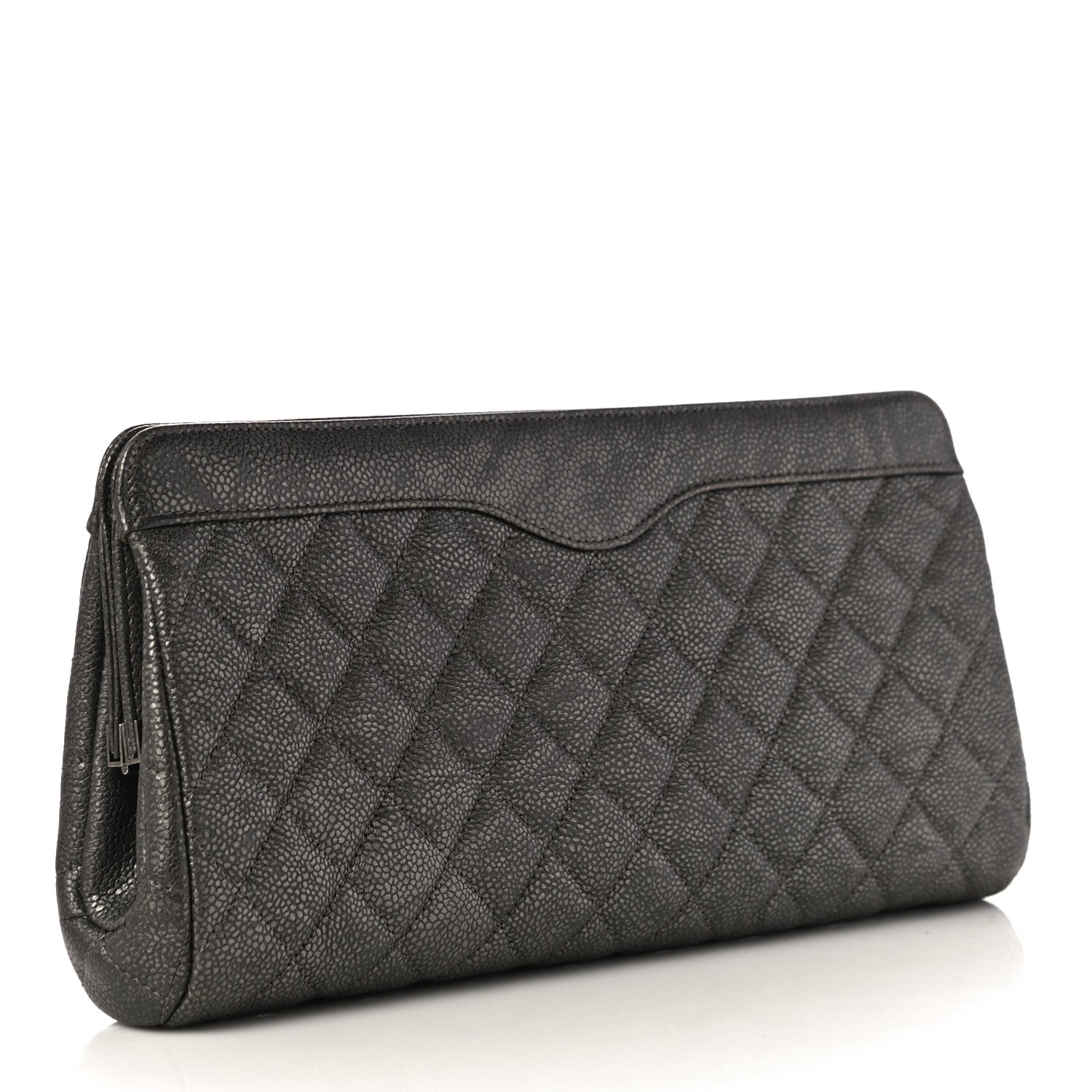 Chanel Metallic Caviar Quilted Clutch Dark Silver 3 of 10