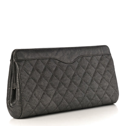 Chanel Metallic Caviar Quilted Clutch Dark Silver 3 of 10