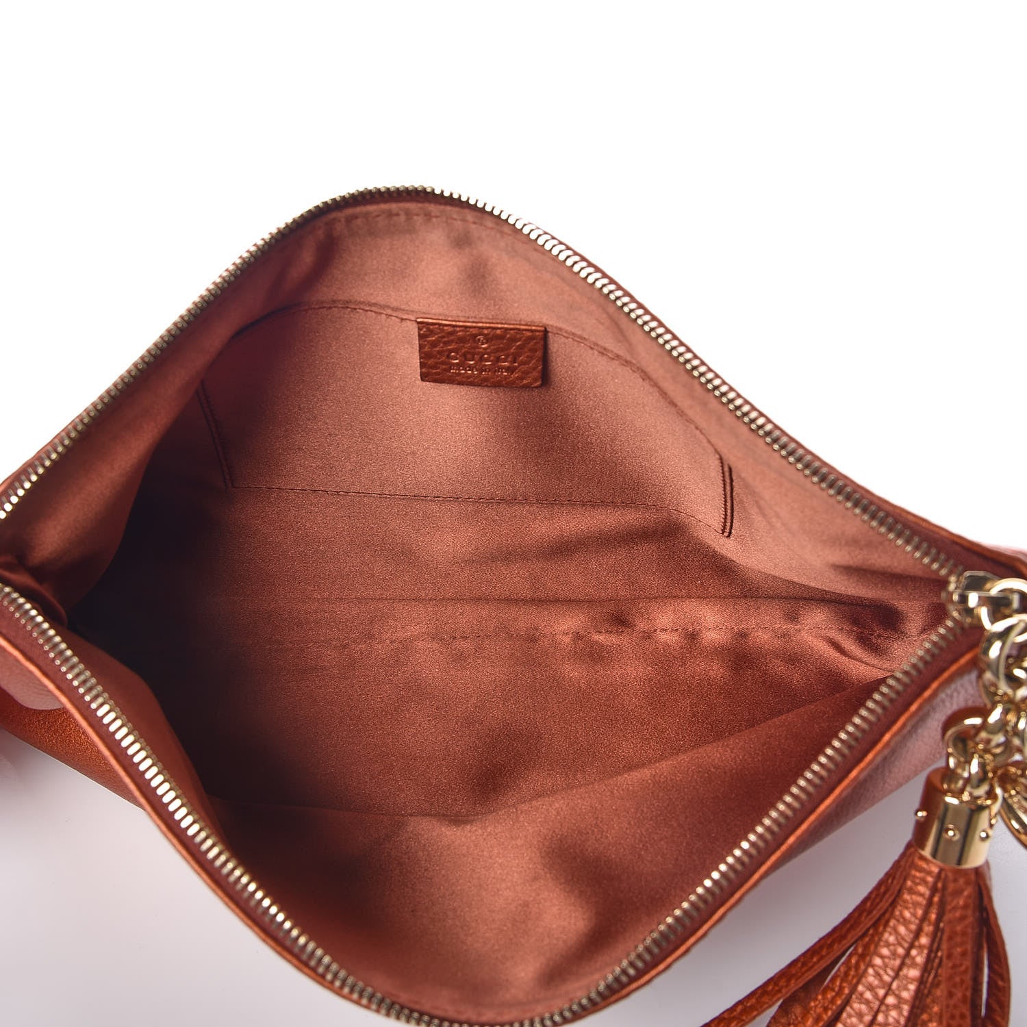 Gucci Metallic Pebbled Calfskin Tassel Clutch Orange 7 of 9