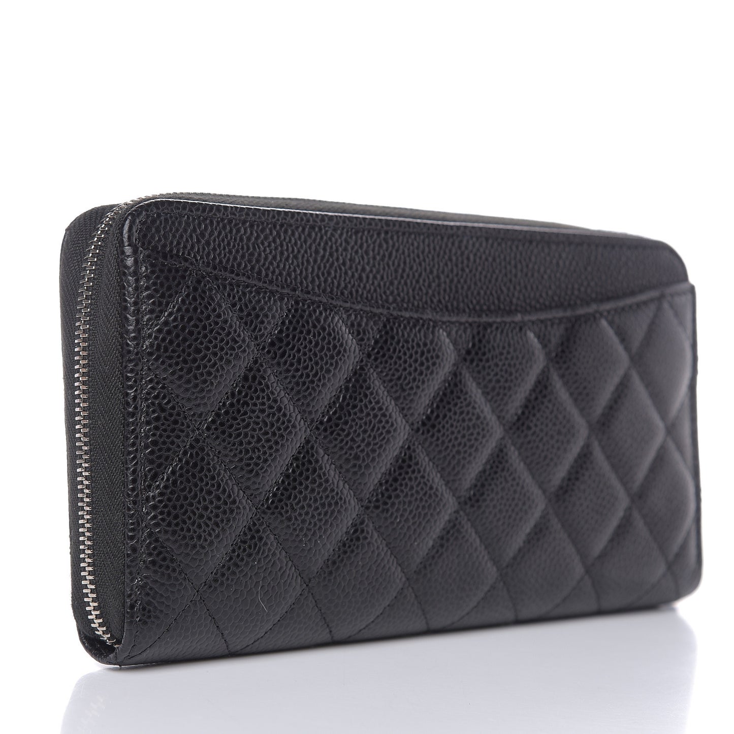 Caviar Quilted Large Gusset Zip Around Wallet Black