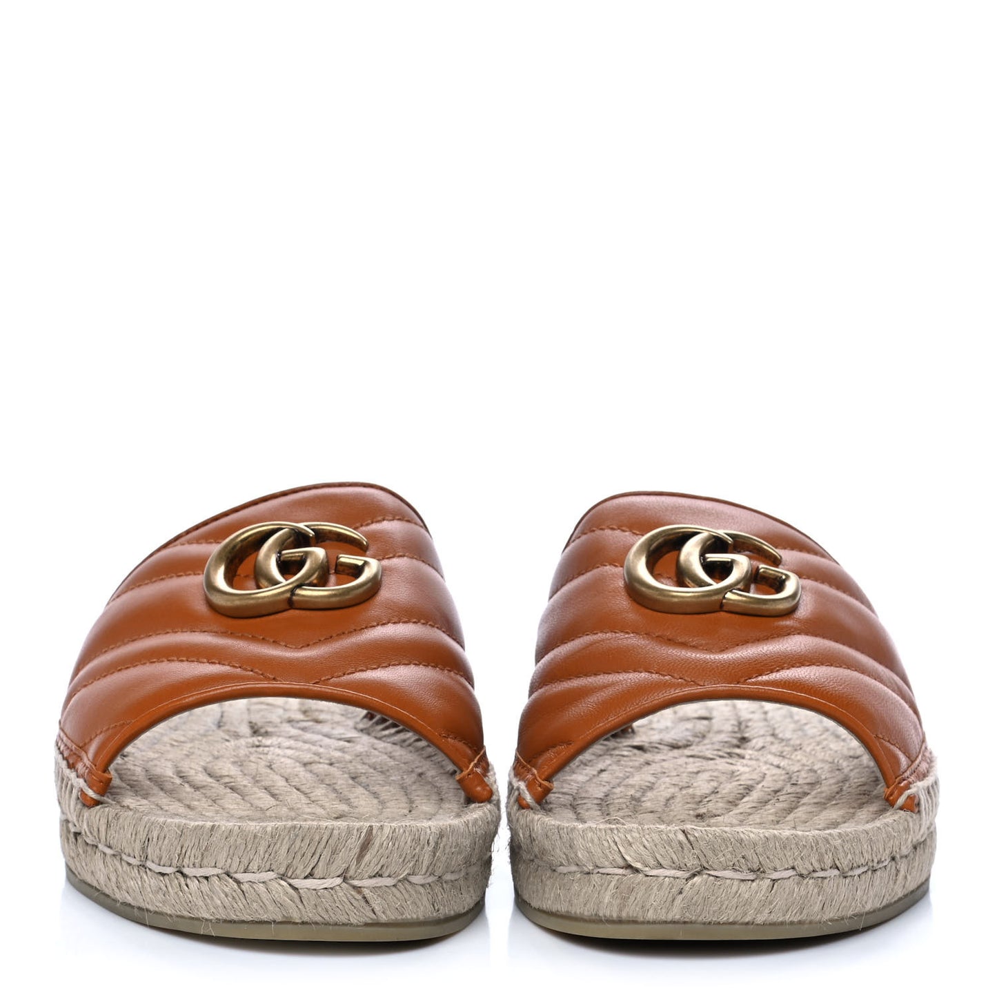 Nappa Matelasse GG Marmont Espadrille Slide Sandals 38 Cognac