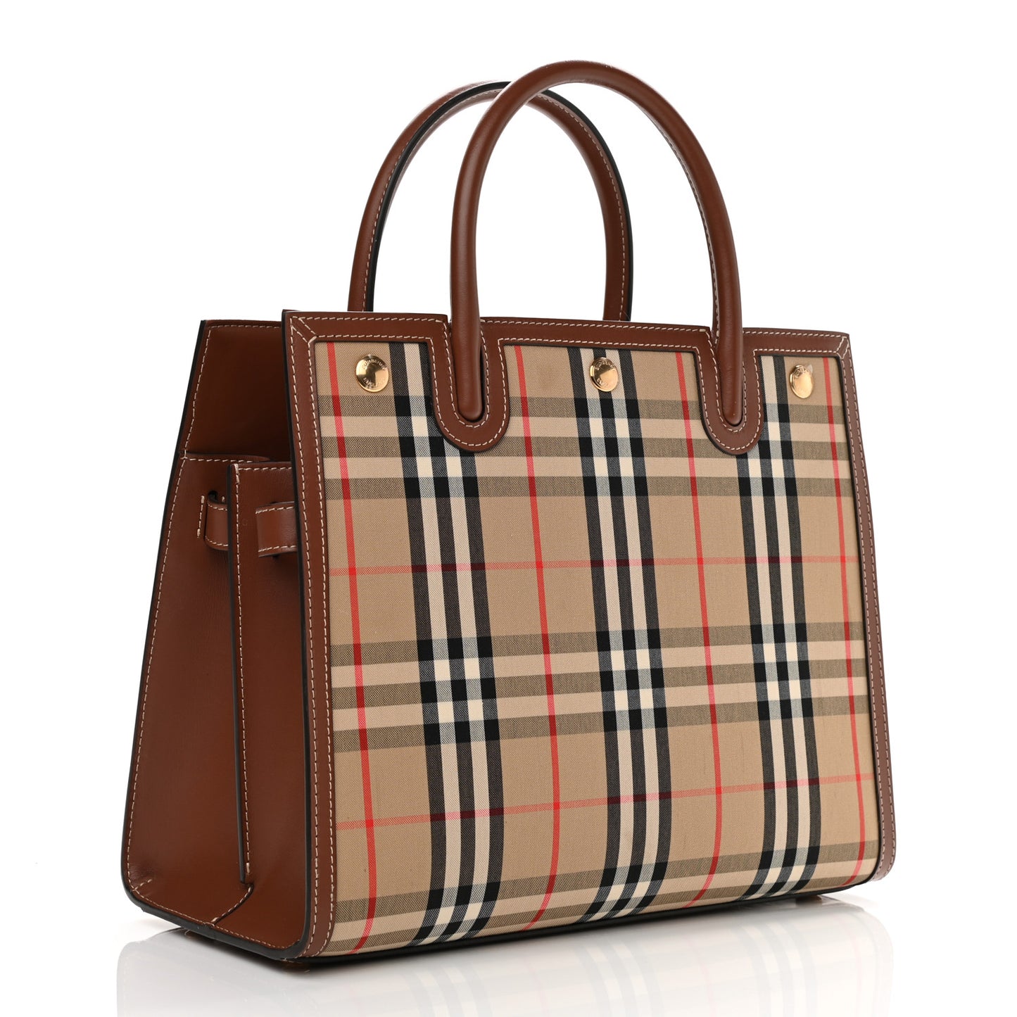 Calfskin Vintage Check Two Handle Title Bag Archive Beige