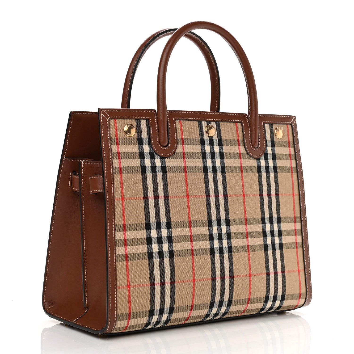 Burberry Calfskin Vintage Check Two Handle Title Bag Archive Beige 3 of 12
