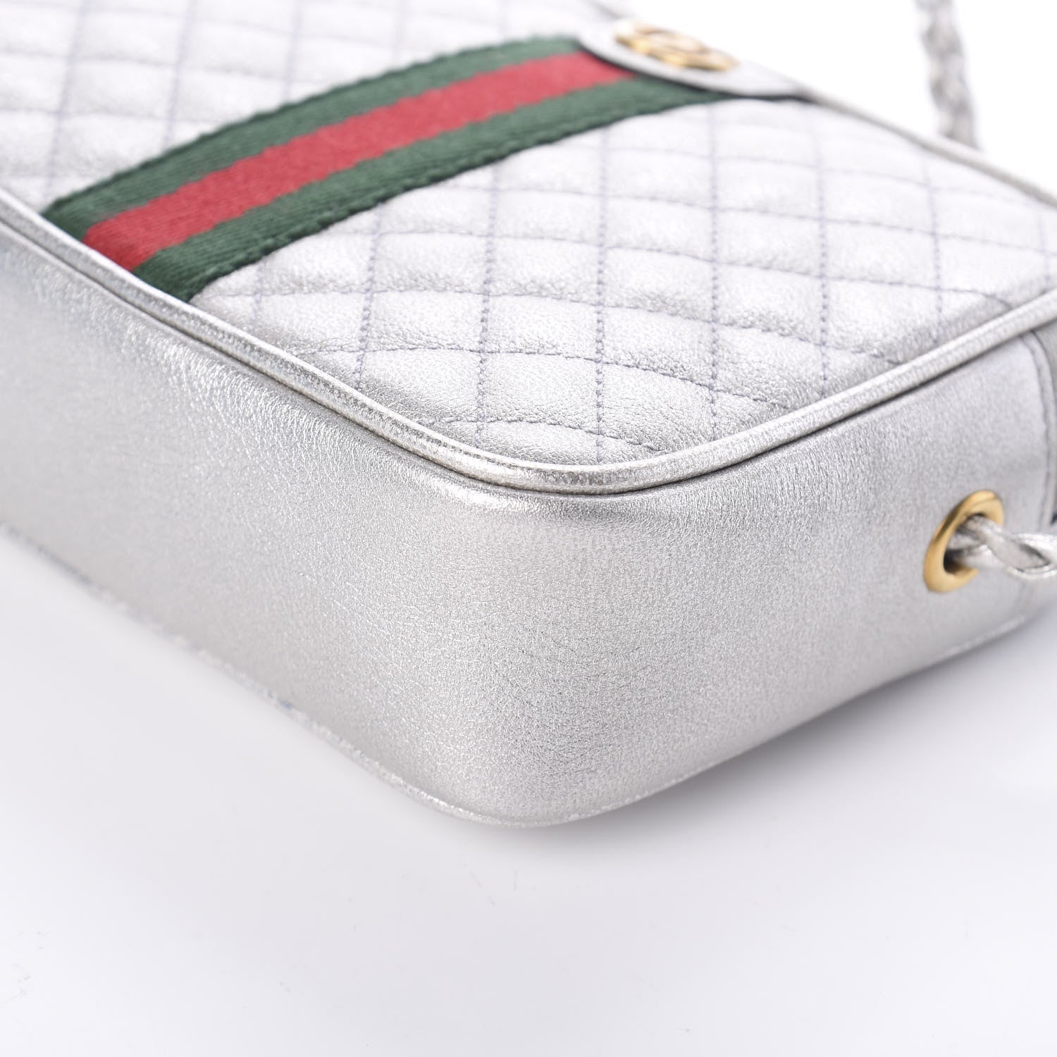 Gucci Laminated Nappa Web Trapuntata Mini GG Shoulder Bag Argento 7 of 7