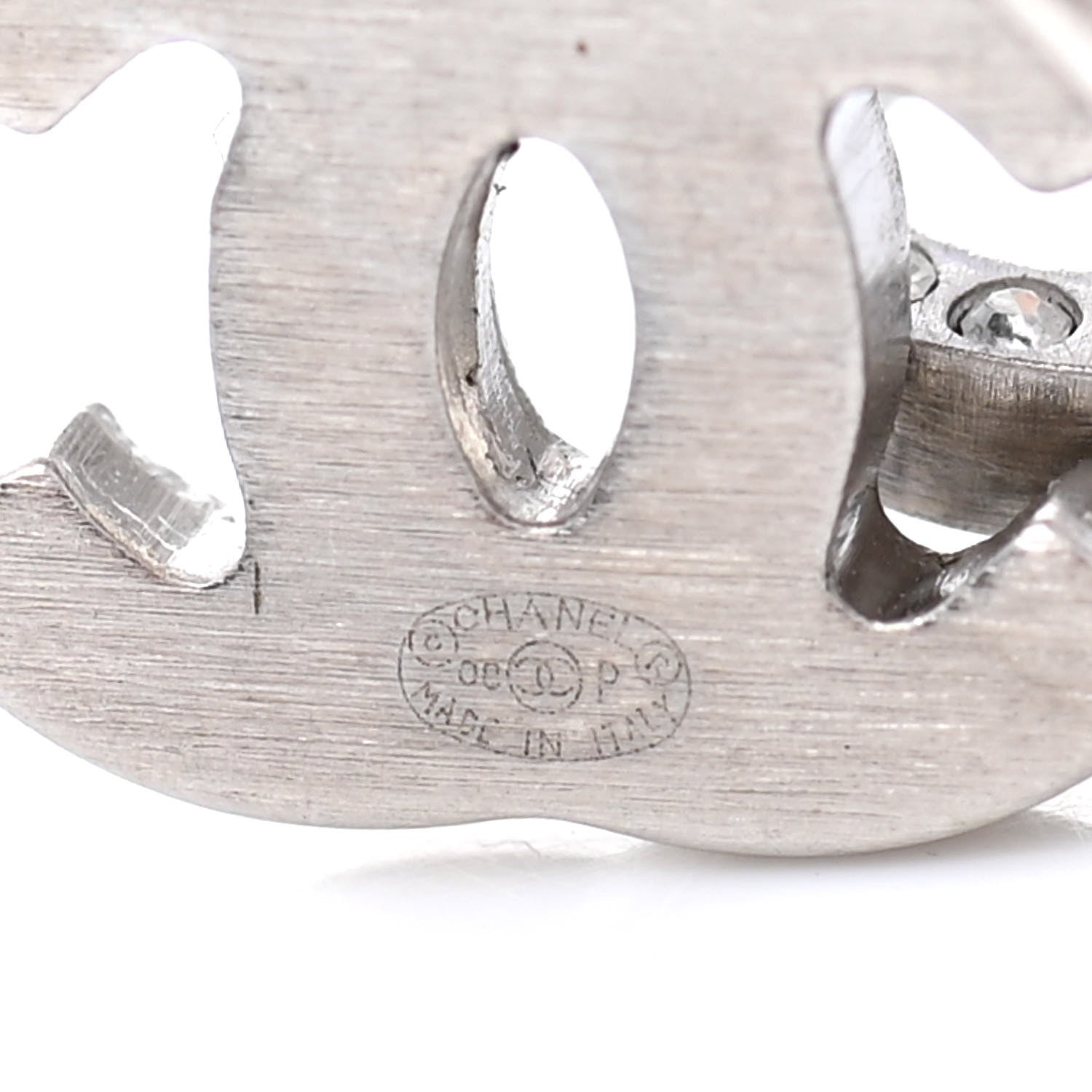 Chanel Crystal Heart CC Hoop Earrings Silver 4 of 4