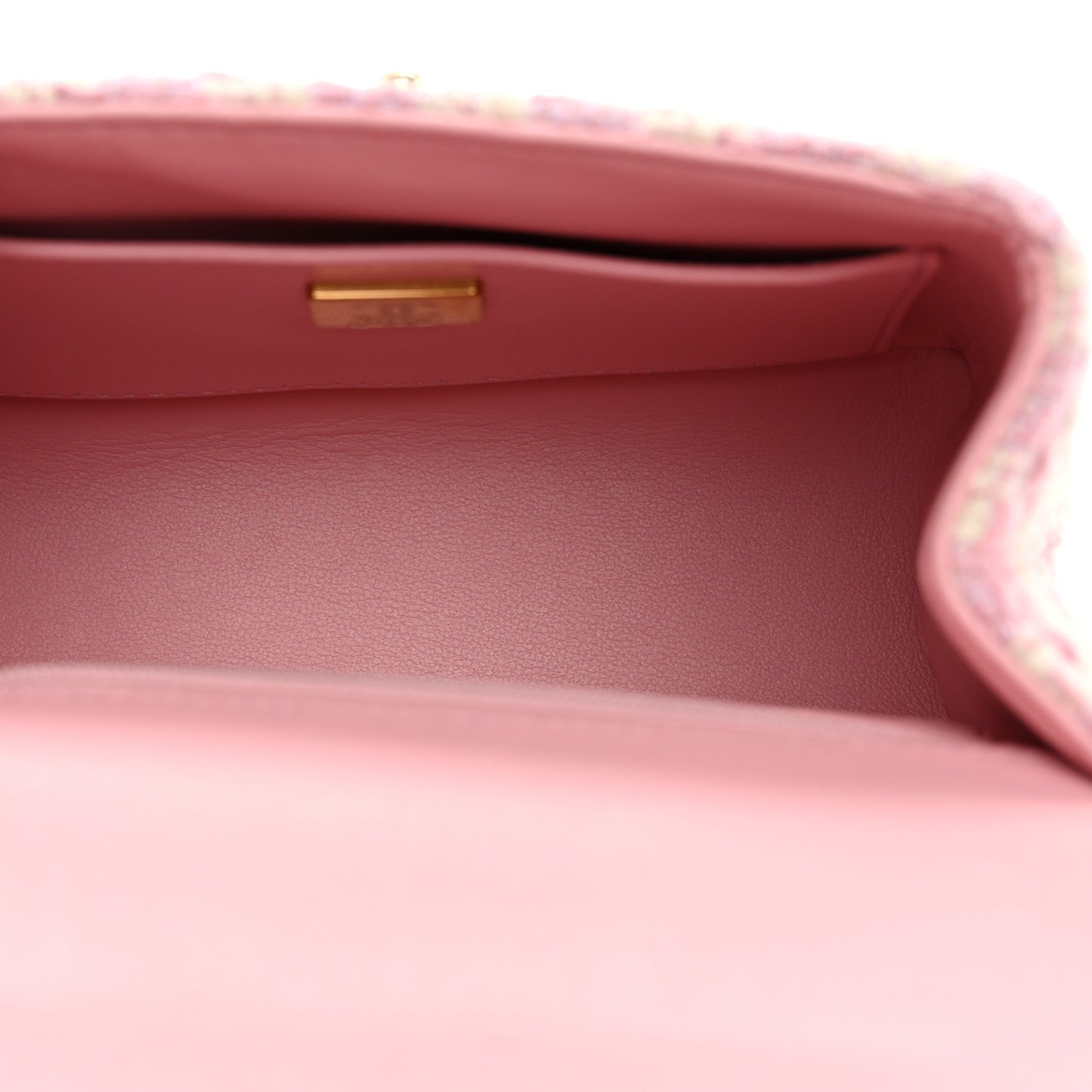 Tweed Handle Crush Top Handle Flap Bag Pink Ecru