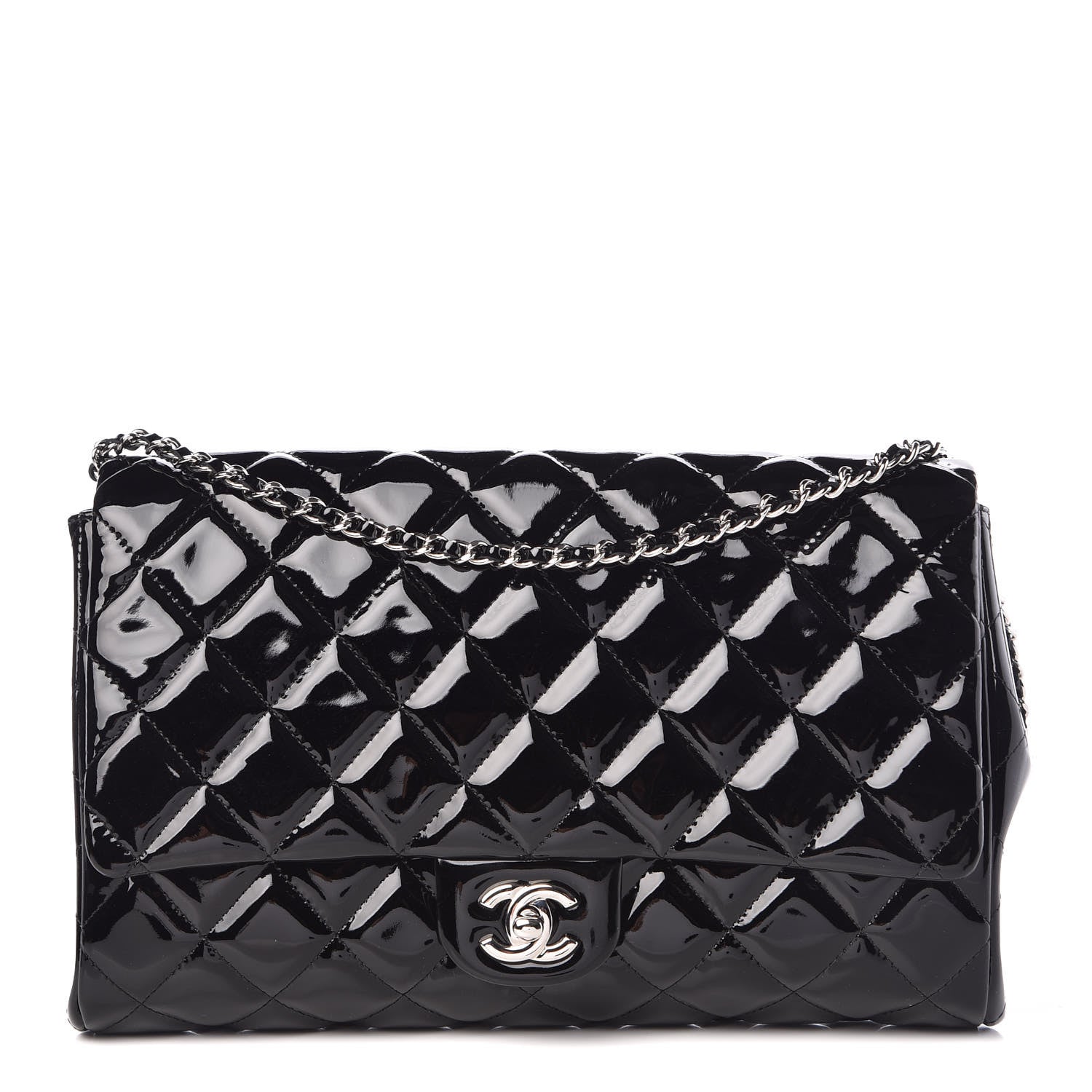 Chanel Patent Quilted Clutch with Chain Flap Black 1 of 9