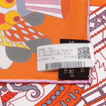 Hermes Silk La Patisserie Francaise Scarf 90 Orange Rose Gris 4 of 4