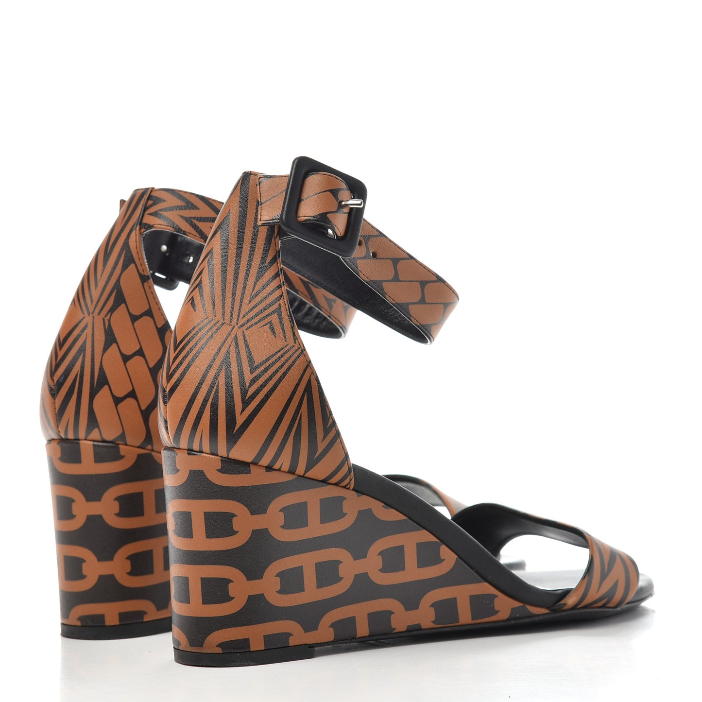 Calfskin Printed Acapulco Wedge Sandals 37 Black Naturel