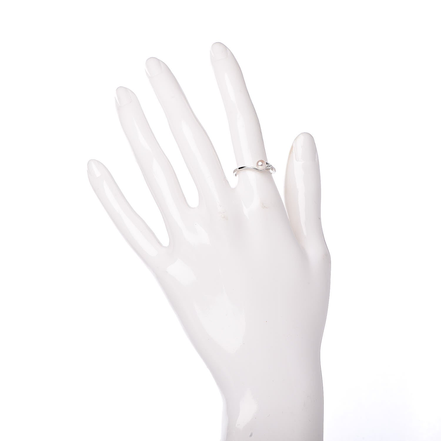 Mikimoto 18K White Gold Diamond Akoya Pearl 4.5mm Band Ring 50 5.5 2 of 6