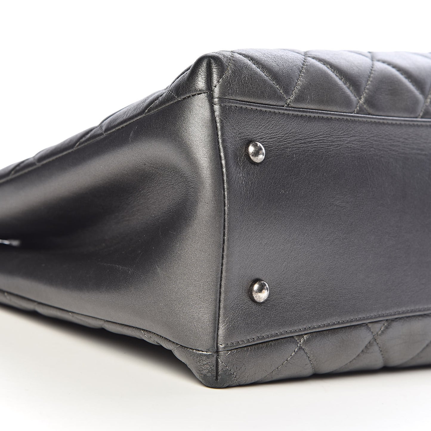 Metallic Lambskin Quilted Small Trendy CC Shopping Tote Grey