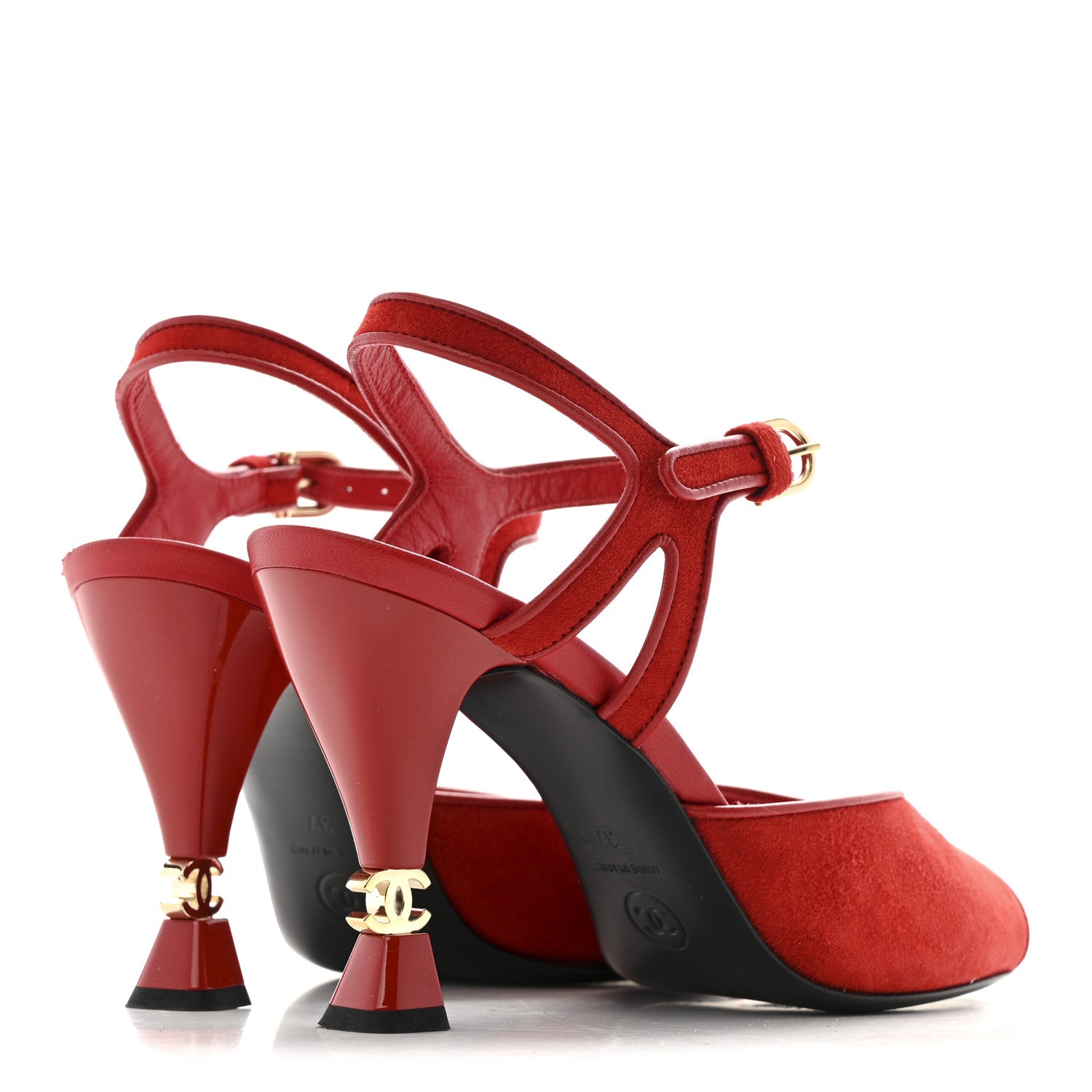 Chanel Kid Suede Sandals 37 Red 5 of 12