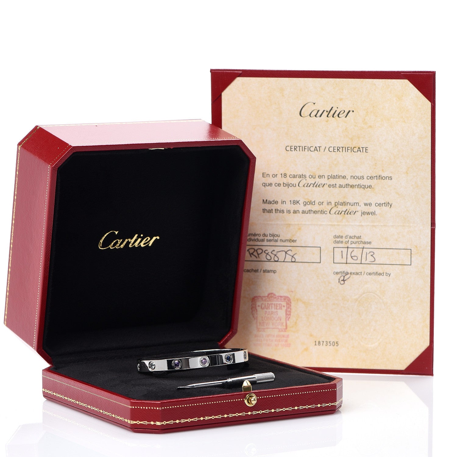 Cartier 18K White Gold Aquamarine Sapphire Spinel Amethyst LOVE Bracelet 16 5 of 5