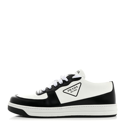 Prada Spazzolato Rois Vitello Soft Triangle Logo Womens Low Top Sneakers 40 White Black 1 of 8