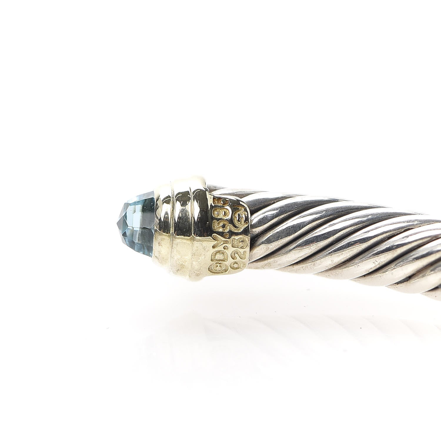 David Yurman Sterling Silver 14K Yellow Gold Blue Topaz 5mm Cable Classics Petite Color Bracelet 4 of 5