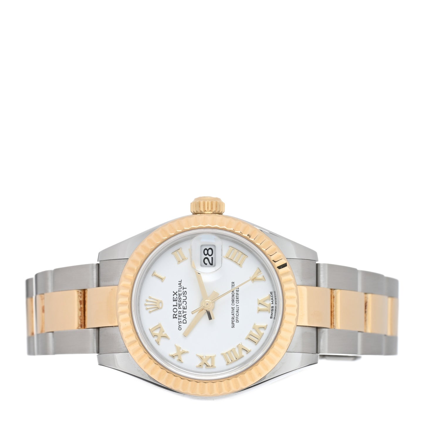 Stainless Steel 18K Yellow Gold 28mm Oyster Perpetual Datejust Watch White Roman 279173