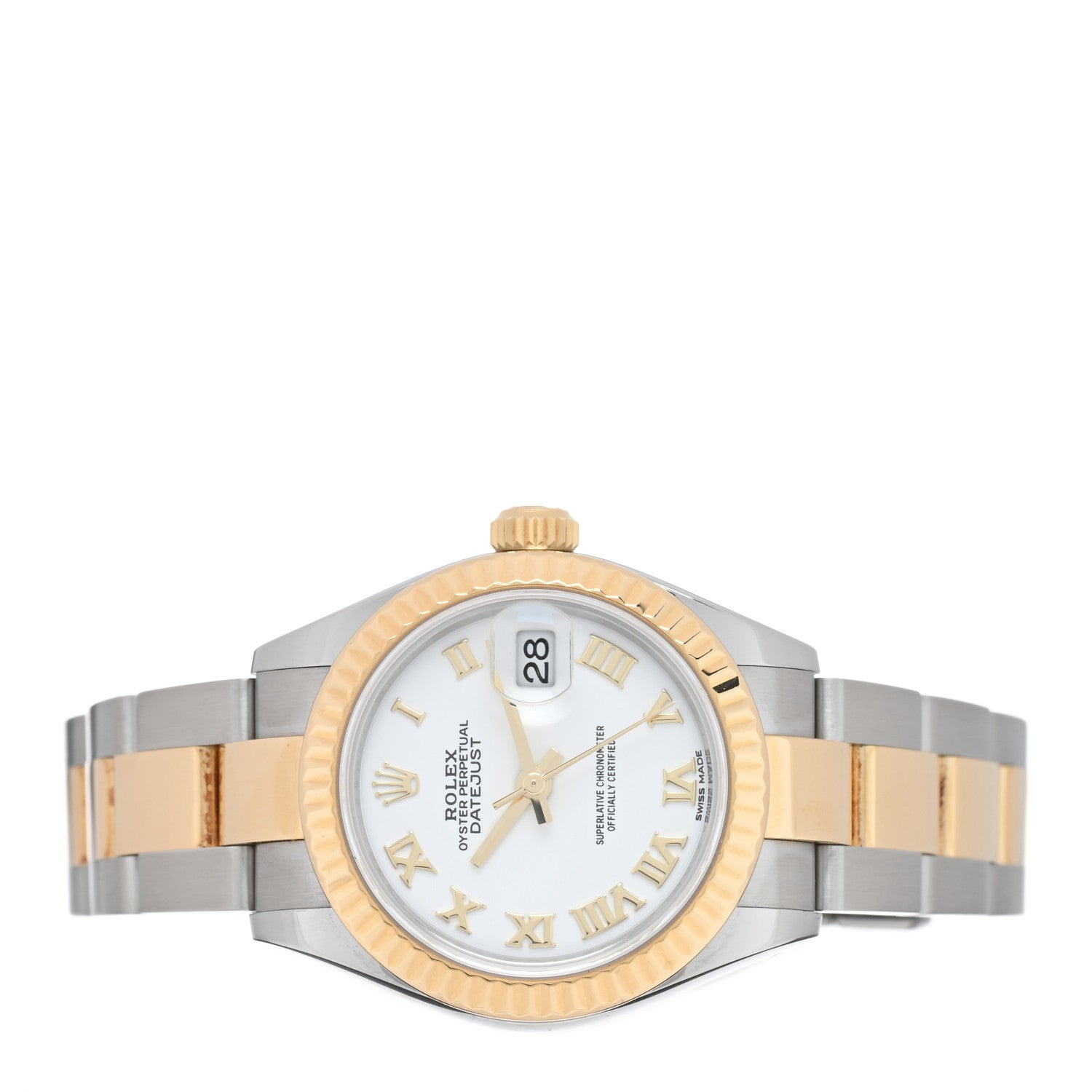 Rolex Stainless Steel 18K Yellow Gold 28mm Oyster Perpetual Datejust Watch White Roman 279173 2 of 5