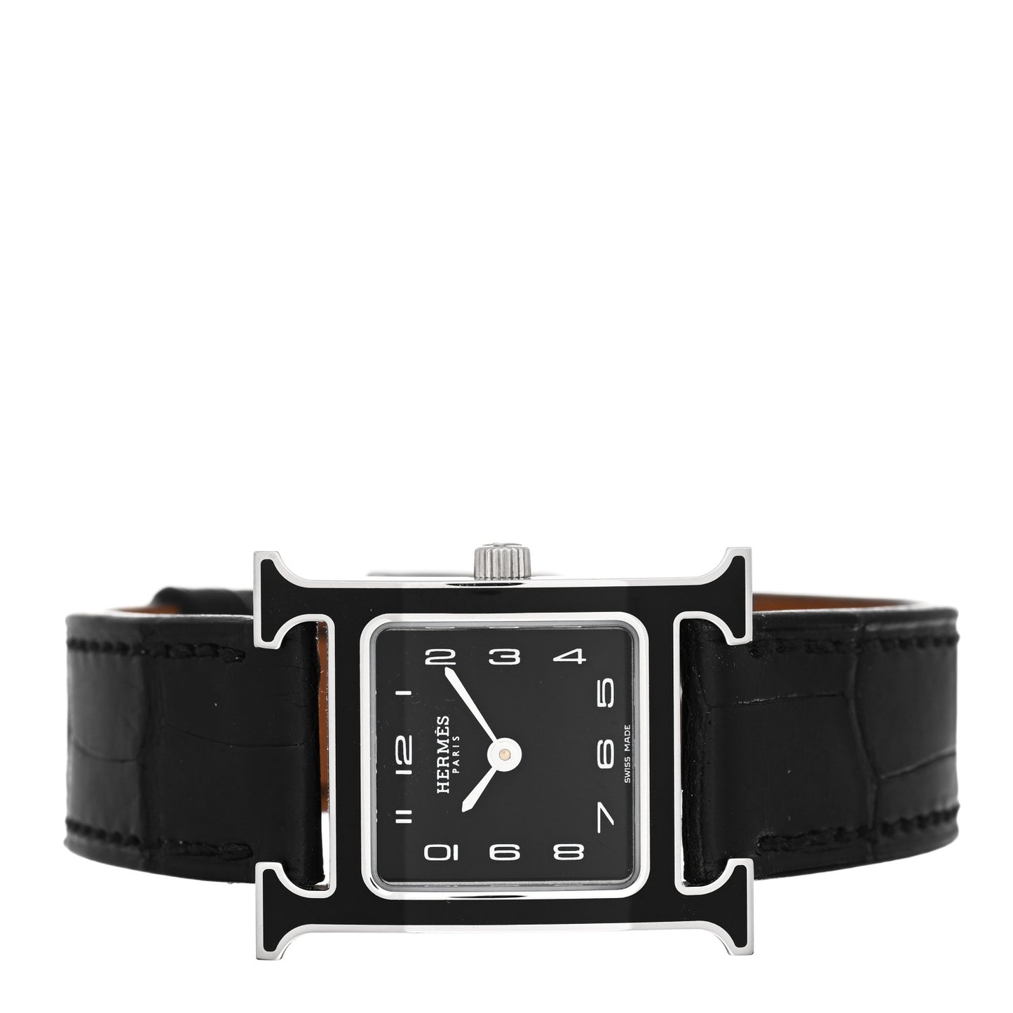 Stainless Steel Alligator Lacquer 21mm Heure H Hour Quartz Watch Noir