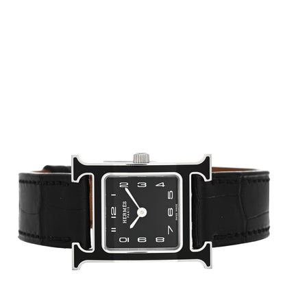 Hermes Stainless Steel Alligator Lacquer 21mm Heure H Hour Quartz Watch Noir 2 of 5