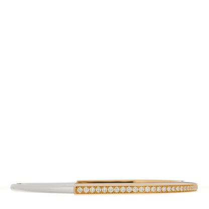 Tiffany 18K Yellow White Gold Diamond Narrow Tiffany Lock Half Pave Bangle Bracelet 2 of 6