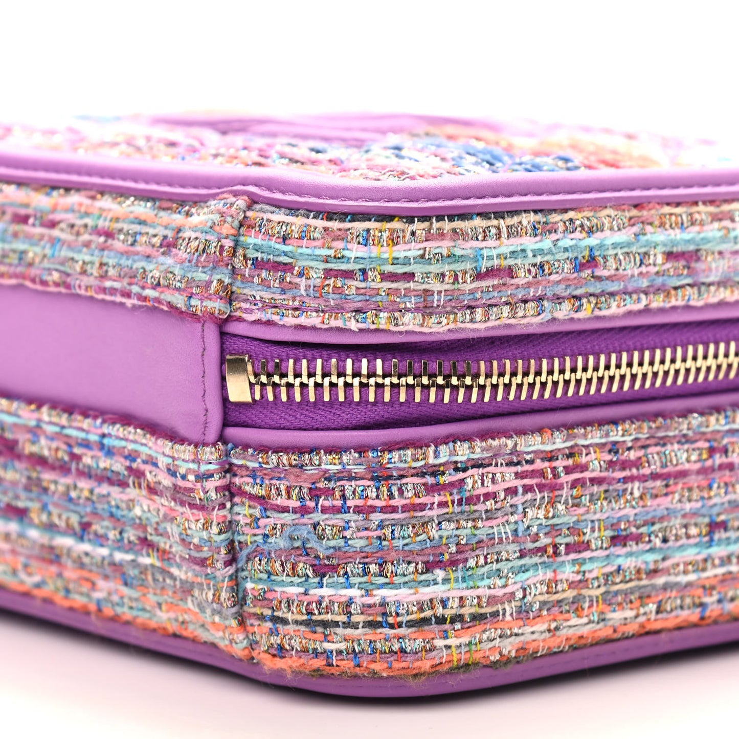 Tweed Quilted Small CC Filigree Vanity Case Purple Multicolor
