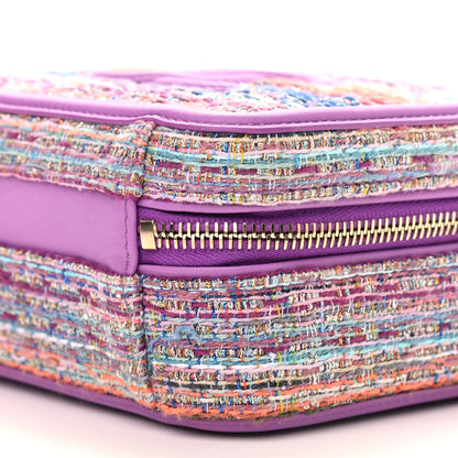 Chanel Tweed Quilted Small CC Filigree Vanity Case Purple Multicolor 10 of 10