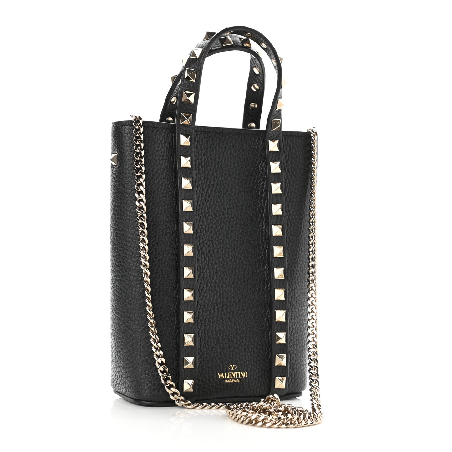 Pebbled Calfskin Rockstud North-South Crossbody Bag Black
