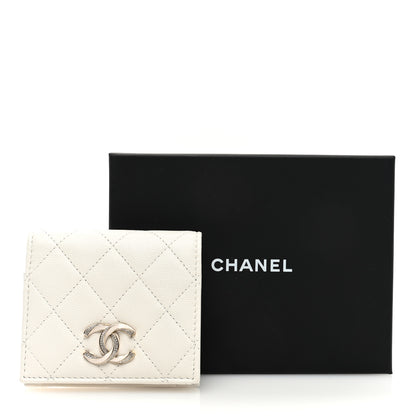 Chanel Caviar Quilted Crystal Enamel Quilted Compact Bifold Wallet White 7 of 7