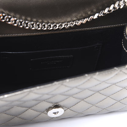 Saint Laurent Metallic Grain De Poudre Textured Mixed Matelasse Triquilt Small Monogram Satchel Piombo 7 of 8
