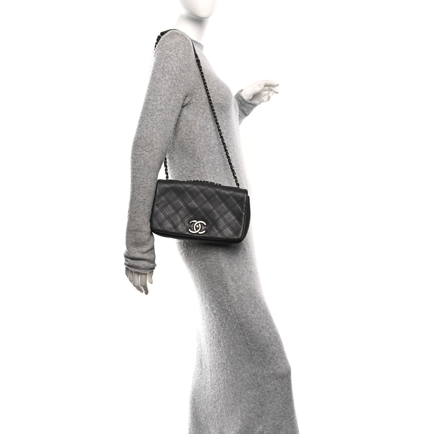 Calfskin Diamond Embossed Medium New Chic Flap Dark Grey