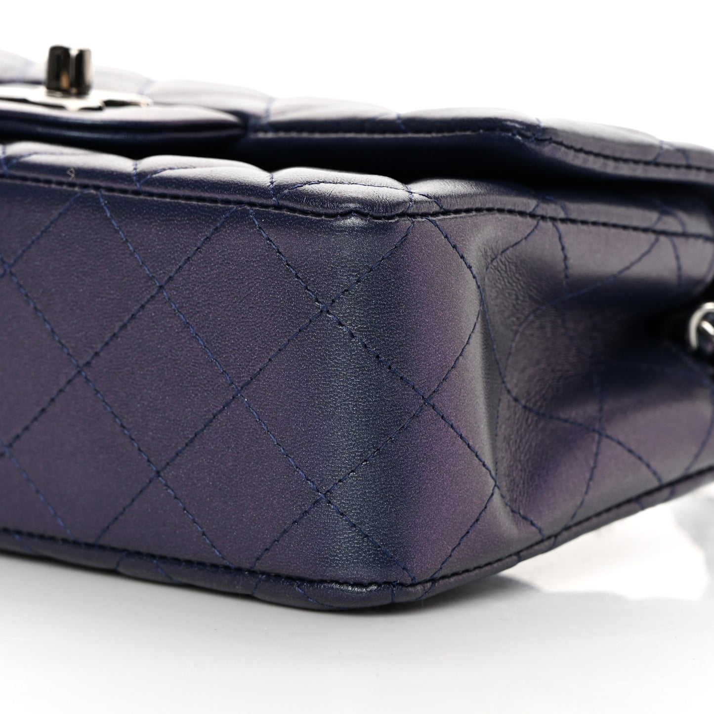 Iridescent Lambskin Quilted Mini Rectangular Flap Dark Purple