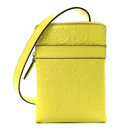 Salvatore Ferragamo Calfskin Gancini Embossed Travel Pouch Neon Yellow 1 of 10
