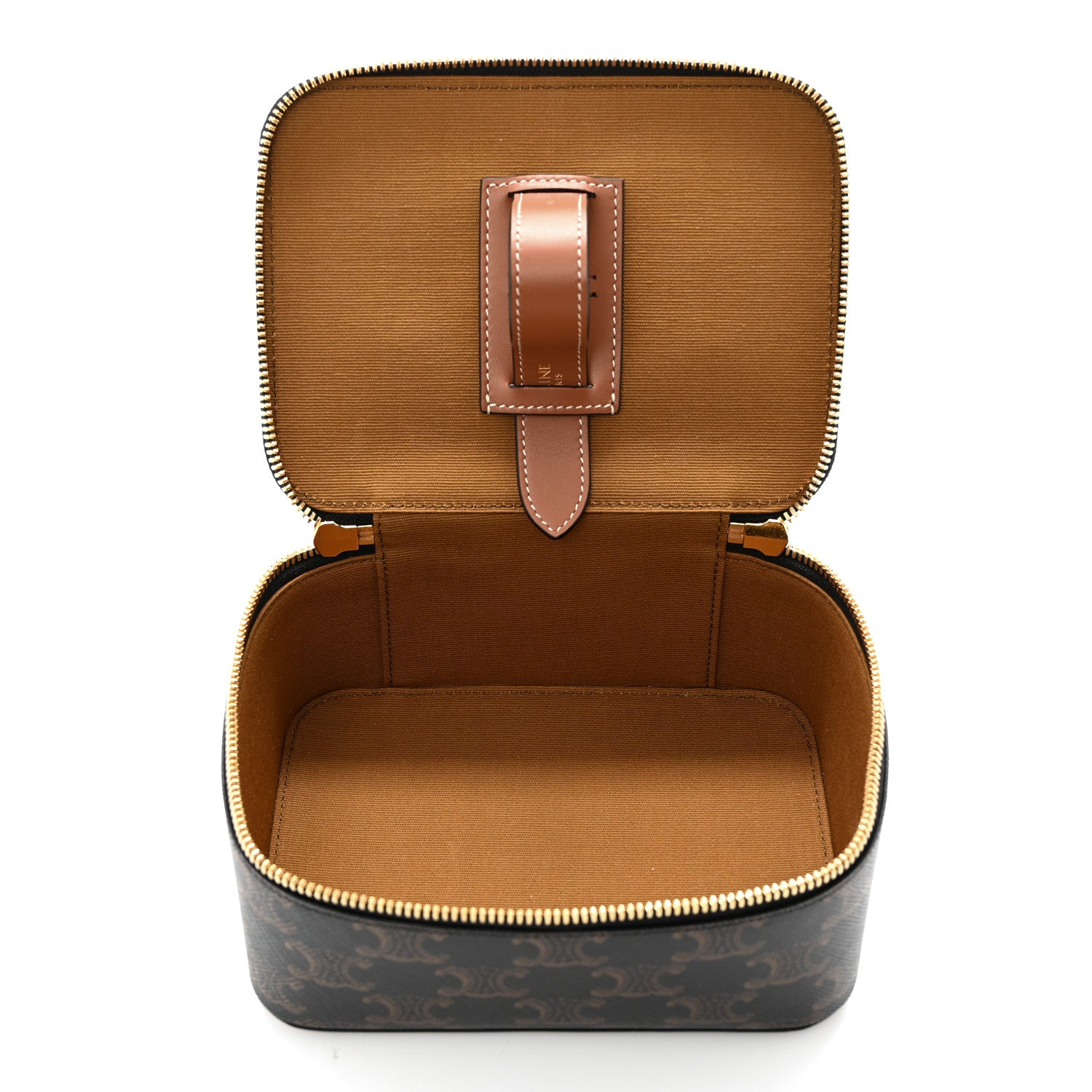 Celine Triomphe Canvas Calfskin Small Top Handle Toiletry Case Tan 5 of 9