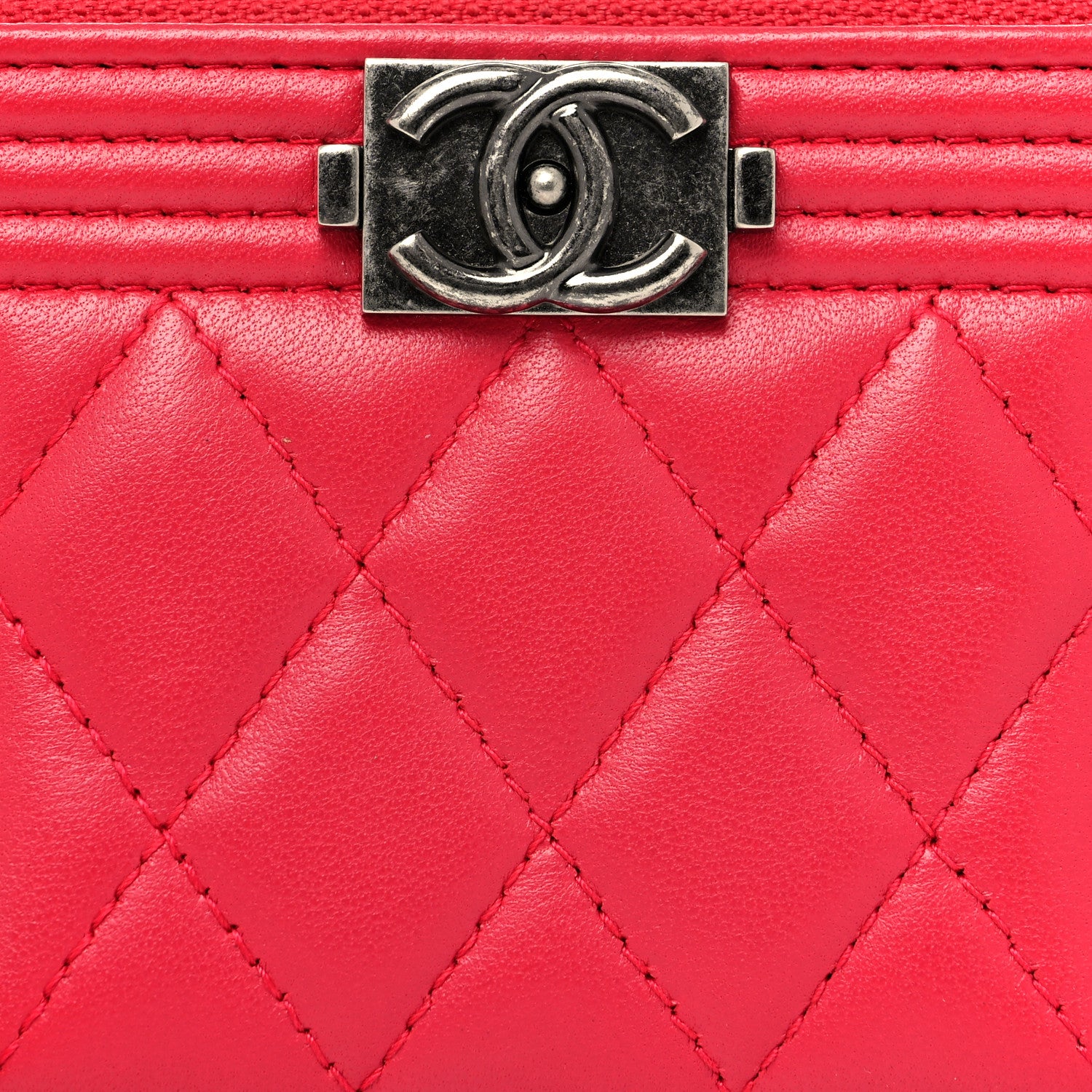 Chanel Lambskin Quilted Boy Zip Around Coin Purse Wallet Red 8 of 11
