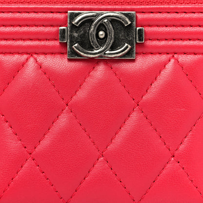 Chanel Lambskin Quilted Boy Zip Around Coin Purse Wallet Red 8 of 11