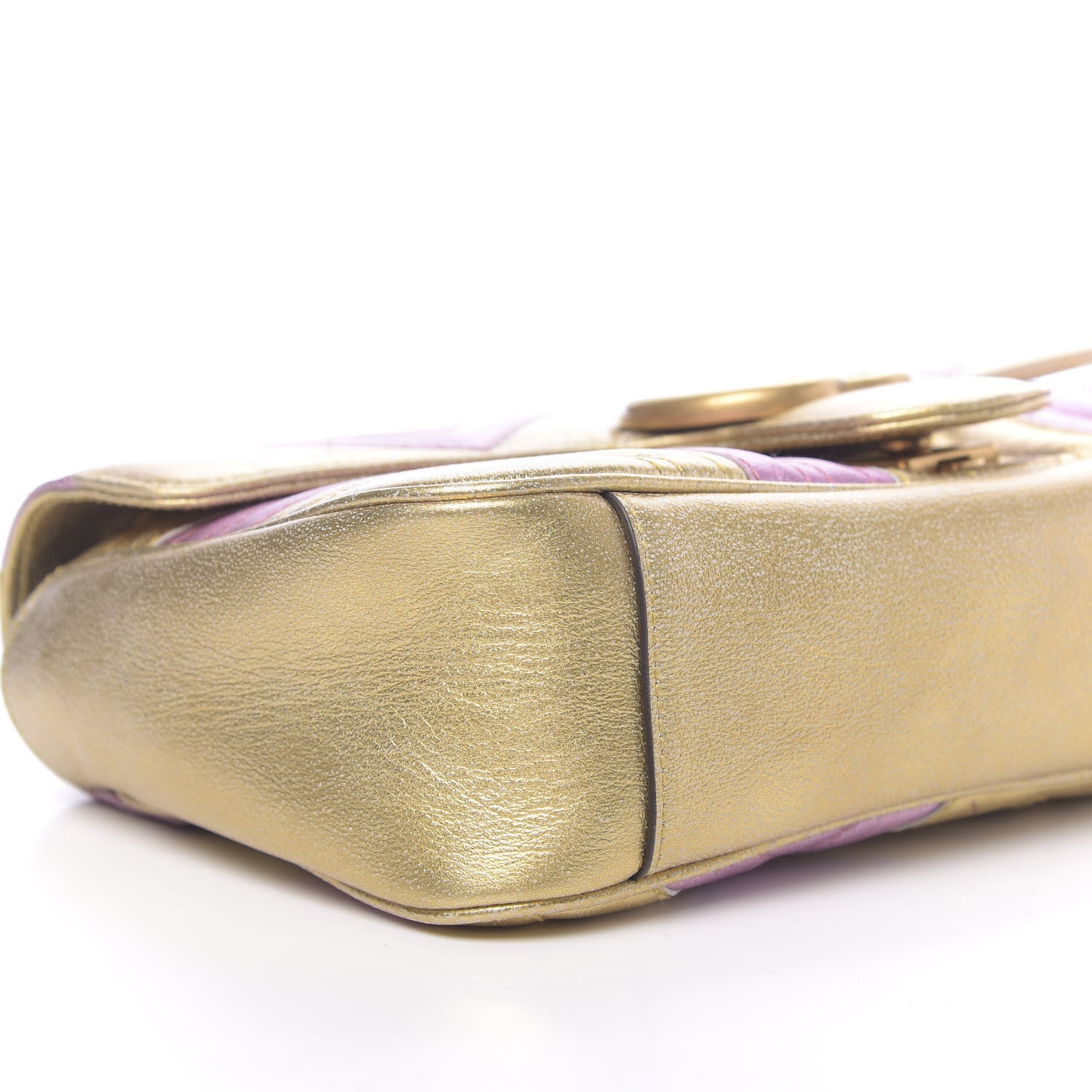 Gucci Metallic Calfskin Matelasse Small GG Marmont Shoulder Bag Gold Pink 9 of 11
