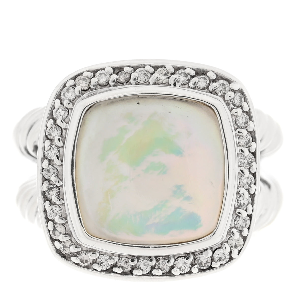 David Yurman Sterling Silver Diamond Moon Quartz 11mm Albion Ring 50 5.5 1 of 5